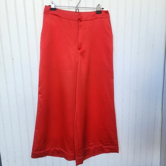 Express Pants - Express X Ladygang Women's Extreme Wide Leg Satin Pants Red Slimming Sz 10